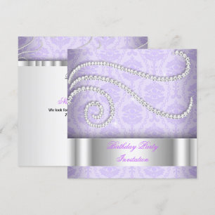 Invitación Fiesta de Cumpleaños Damasco Diamantes Blancos Mor