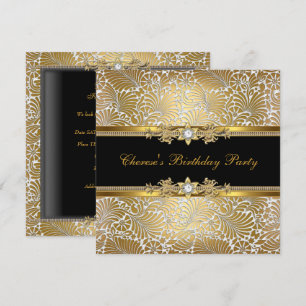 Invitación Fiesta de Cumpleaños Damasco Dorado Negro Blanco D