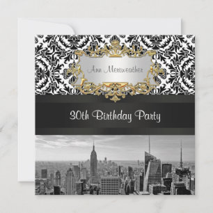 Invitación Fiesta de Cumpleaños Damask NY Ciudad Rascacielos 