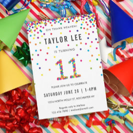 Invitación Fiesta de cumpleaños de 11 años del arcoiris, 11 c