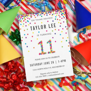 Invitación Fiesta de cumpleaños de 11 años del arcoiris, 11 c