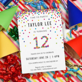 Invitación Fiesta de cumpleaños de 12 años del arcoiris, duod