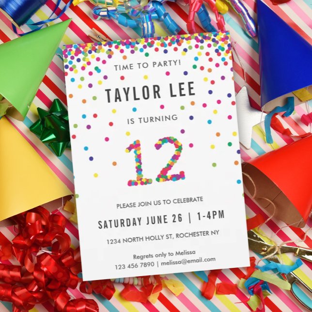 Invitación Fiesta de cumpleaños de 12 años del arcoiris, duod (Subido por el creador)