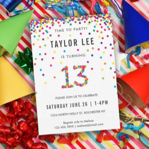 Invitación Fiesta de cumpleaños de 13 años del arcoiris, deci