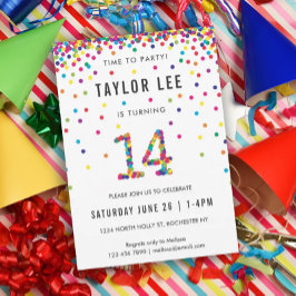Invitación Fiesta de cumpleaños de 14 años del arcoiris, deci