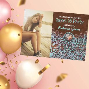 Invitación fiesta de cumpleaños de 16 años de la campiña turq