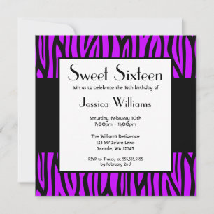 Invitación Fiesta de cumpleaños de 16 días morado de dulce mo