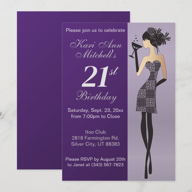 Invitación Fiesta de Cumpleaños de 21 Años para Chica - Morad (Anverso / Reverso)
