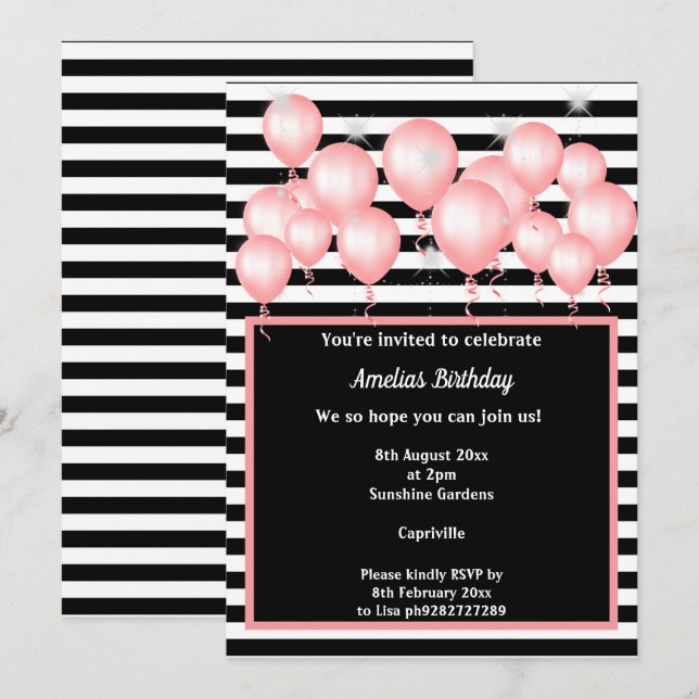INVITACIÓN FIESTA DE CUMPLEAÑOS DE 2 BALONES DE BALLONES (Anverso / Reverso)