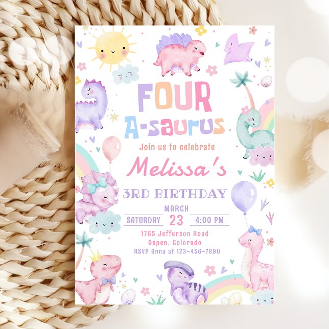Invitación Fiesta de cumpleaños de 4 A-Saurus de Dinosaurio R (Subido por el creador)
