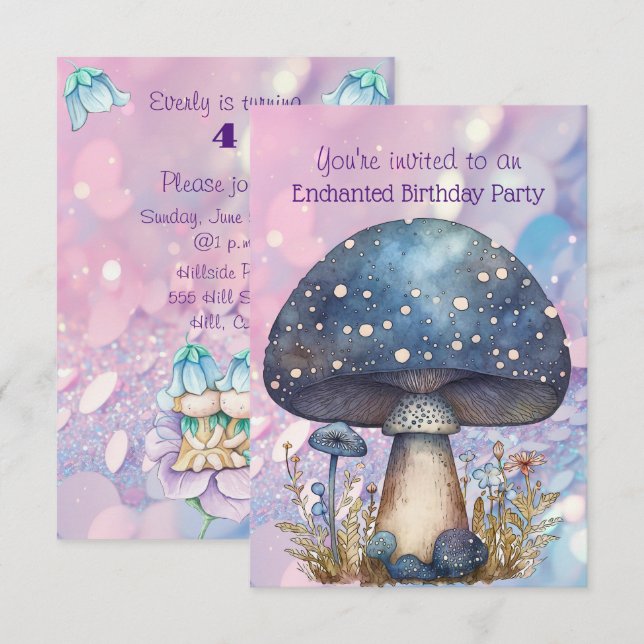 Invitación Fiesta de cumpleaños de 4 años de hongos encantado