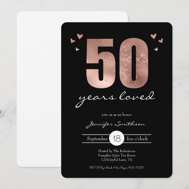 Invitación Fiesta de cumpleaños de 50 años (Anverso / Reverso)