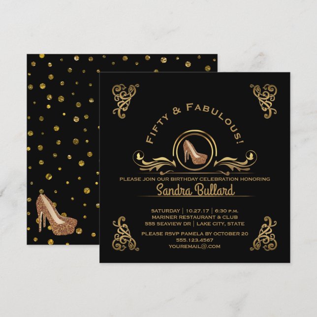 Invitación Fiesta de cumpleaños de 50 y fabulosos tacones de  (Anverso / Reverso)