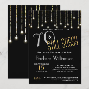 Invitación Fiesta de cumpleaños de 70 brillantes luces de oro