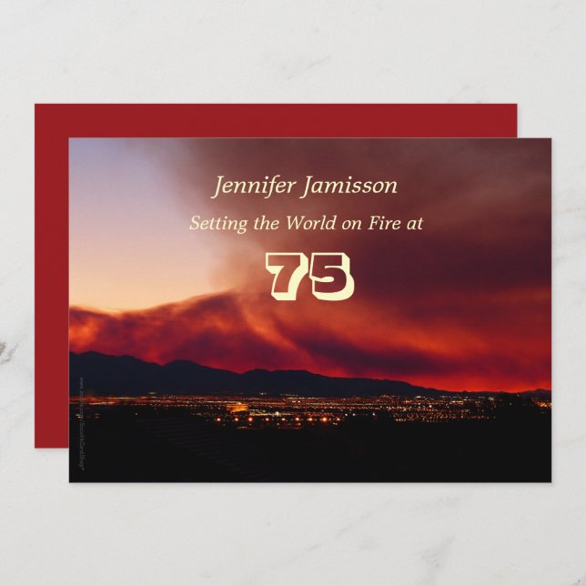 Invitación Fiesta de cumpleaños de 75 años incendiando el mun (Anverso / Reverso)