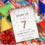 Invitación Fiesta de cumpleaños de 7 años, séptimo cumpleaños<br><div class="desc">¡El arcoiris,  de 7 años de edad,  y siete invitaciones a la fiesta de cumpleaños! Con los detalles de su niño de 7 años o chica y un "7" en confetti,  con círculos de confetti de color arcoiris divertidos rociando desde la parte superior de estas lindas invitaciones.</div>