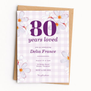 Invitación Fiesta de Cumpleaños de 80 Años Amada Floral Púrpu