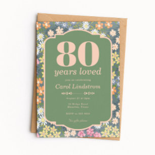Invitación Fiesta de cumpleaños de 80 años amados en el jardí