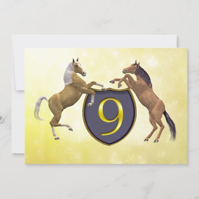 Invitación Fiesta de cumpleaños de 9 años para criar caballos (Anverso)