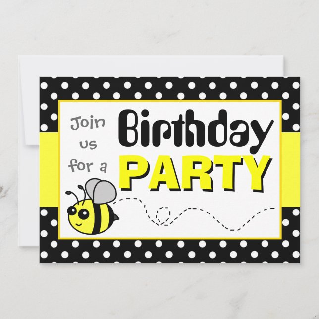 Invitación Fiesta de cumpleaños de Abeja Amarilla y Negro, co (Anverso)
