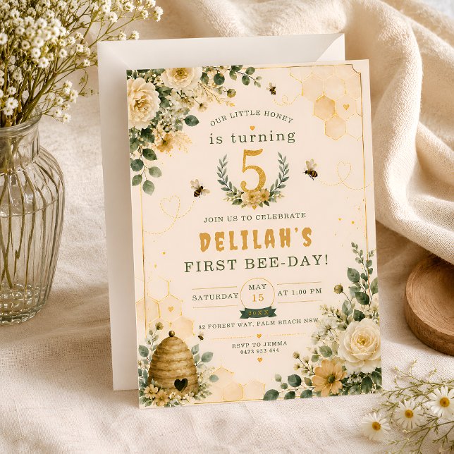 Invitación Fiesta de Cumpleaños de Abeja de Flor Silvestre (Subido por el creador)