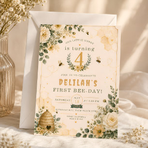 Invitación Fiesta de Cumpleaños de Abeja de Miel Floral Jardí