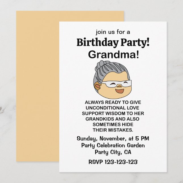 Invitación Fiesta de cumpleaños de abuela y abuela (Anverso / Reverso)