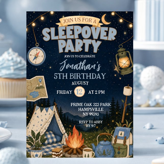 Invitación Fiesta de cumpleaños de acampada azul (Subido por el creador)