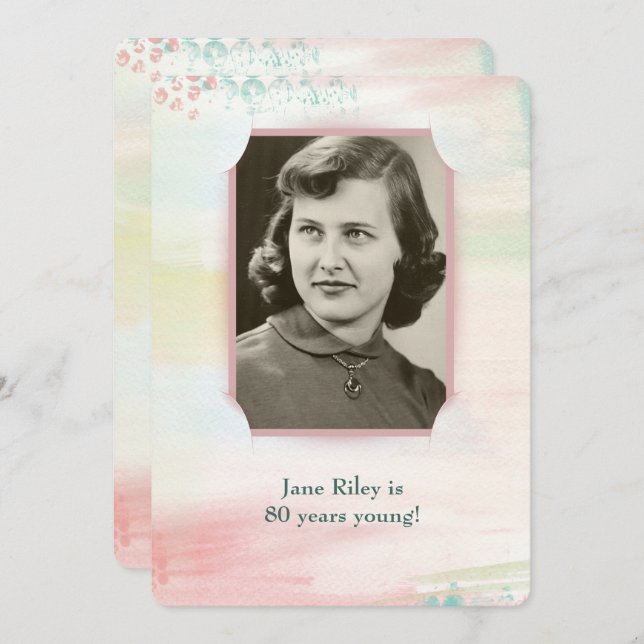 Invitación fiesta de cumpleaños de acuarela con marco de esqu (Anverso / Reverso)