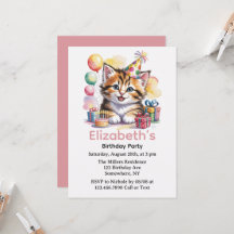 Fiesta de Cumpleaños de Acuarela de Gatito Adorabl
