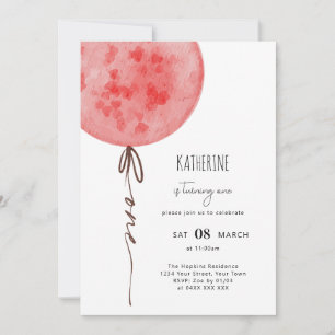 Invitación Fiesta de cumpleaños de acuarela de globo rosa