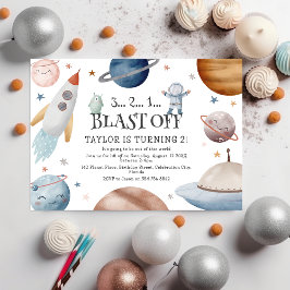 Invitación Fiesta de Cumpleaños de Acuarela Espacial para Niñ