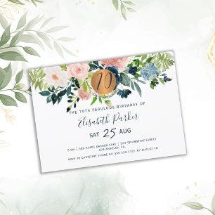 Invitación fiesta de cumpleaños de acuarela floral naval mode