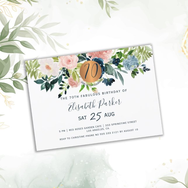 Invitación fiesta de cumpleaños de acuarela floral naval mode (Subido por el creador)