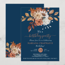 Fiesta de cumpleaños de acuarela floral otoño azul