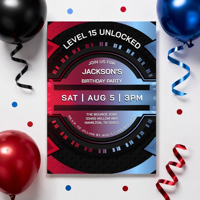 Invitación Fiesta de Cumpleaños de Adolescente Chico Jugador  (Modern Gamer Teen Boy Birthday Party Invitation)