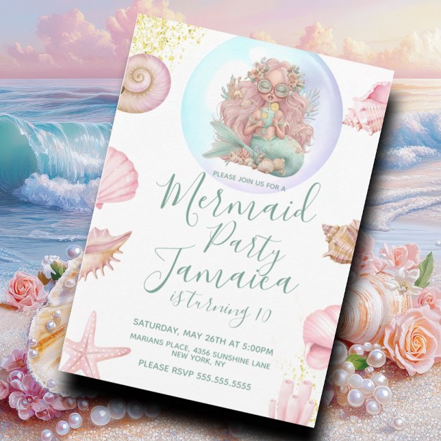 Invitación Fiesta de cumpleaños de adolescente sirena en la p (Subido por el creador)