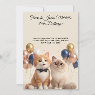 Invitación Fiesta de Cumpleaños de Adulto Amante de Gatos de