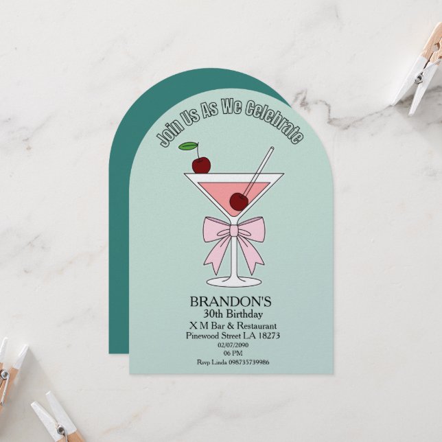 Invitación Fiesta de cumpleaños de adulto Cóctel Chic  (Anverso/Reverso In Situ)