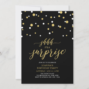 Invitación Fiesta de cumpleaños de adulto con confeti negro y