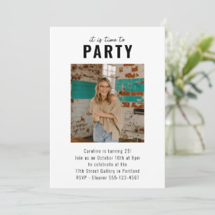 Invitación Fiesta de Cumpleaños de Adulto con Foto Simple y M