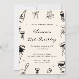 Invitación Fiesta de cumpleaños de adulto dibujada a mano neg