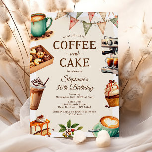 Invitación Fiesta de Cumpleaños de Adultos con Café y Tarta