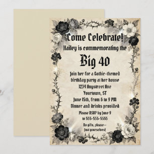 Invitación Fiesta de Cumpleaños de Adultos con Espinas y Flor