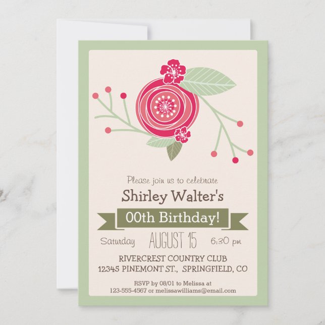 Invitación Fiesta de cumpleaños de adultos con flores de colo (Anverso)