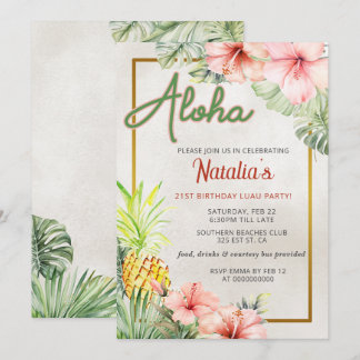 Invitación Fiesta de cumpleaños de adultos de LUAU tropical