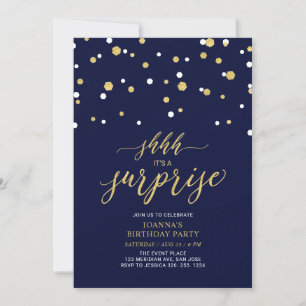 Invitación Fiesta de Cumpleaños de Adultos de Navy & Gold Con