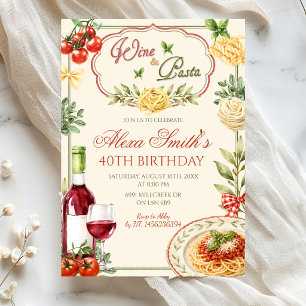 Invitación Fiesta de Cumpleaños de Adultos de Vino y Pasta It