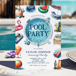 Invitación Fiesta de Cumpleaños de Adultos en la Piscina de V