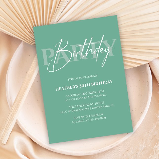 Invitación Fiesta de cumpleaños de adultos Minimalistas Mint  (Subido por el creador)